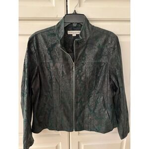 Bamboo Traders Green Paisley Zip-Front Leather Jacket